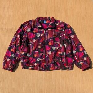Vintage Koret Sport Jacket 90s Retro Abstract Art To Wear Colorful Zip Womens XL
